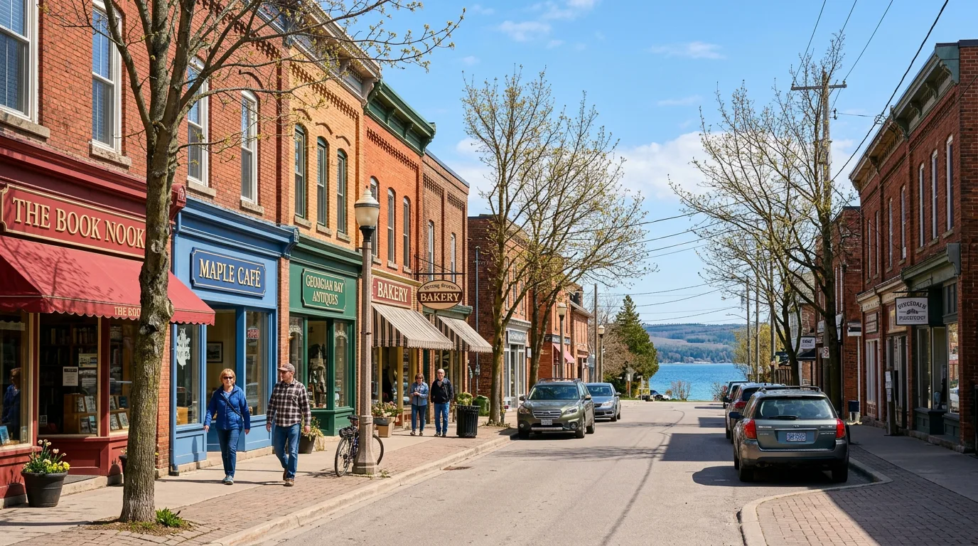 Charming Collingwood street scene with autumn trees and small-town character