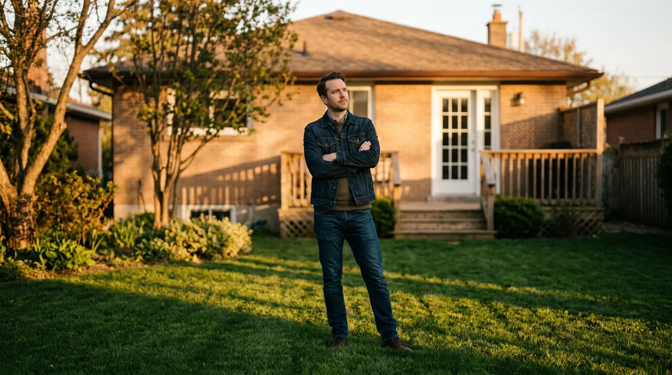 Buyer contemplating common mistakes in backyard